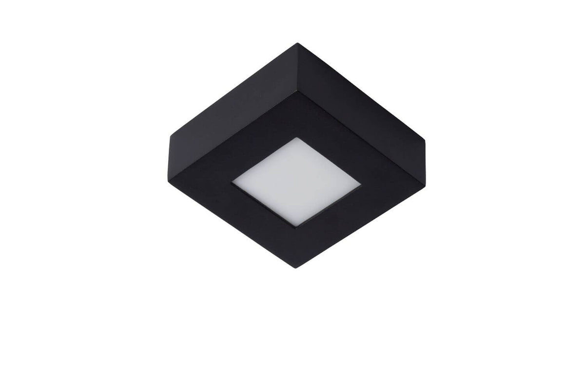 Produit éteint, plafonnier carré noir et diffuseur blanc dépoli de face