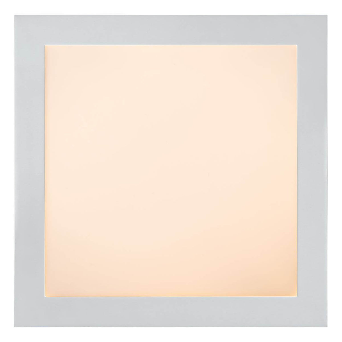 Produit de face, cadre blanc et diffuseur carré allumé, vue à plat