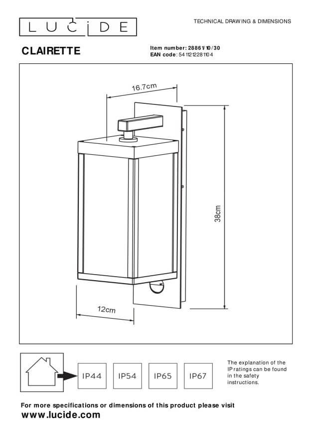 Applique extérieure Clairette anthracite, verre