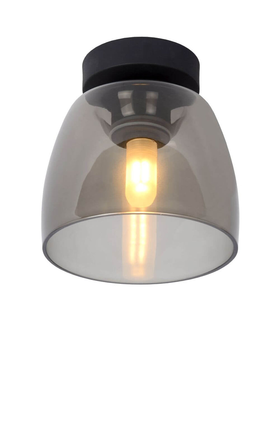 Produit seul sur fond blanc, verre fumé transparent et embase noire