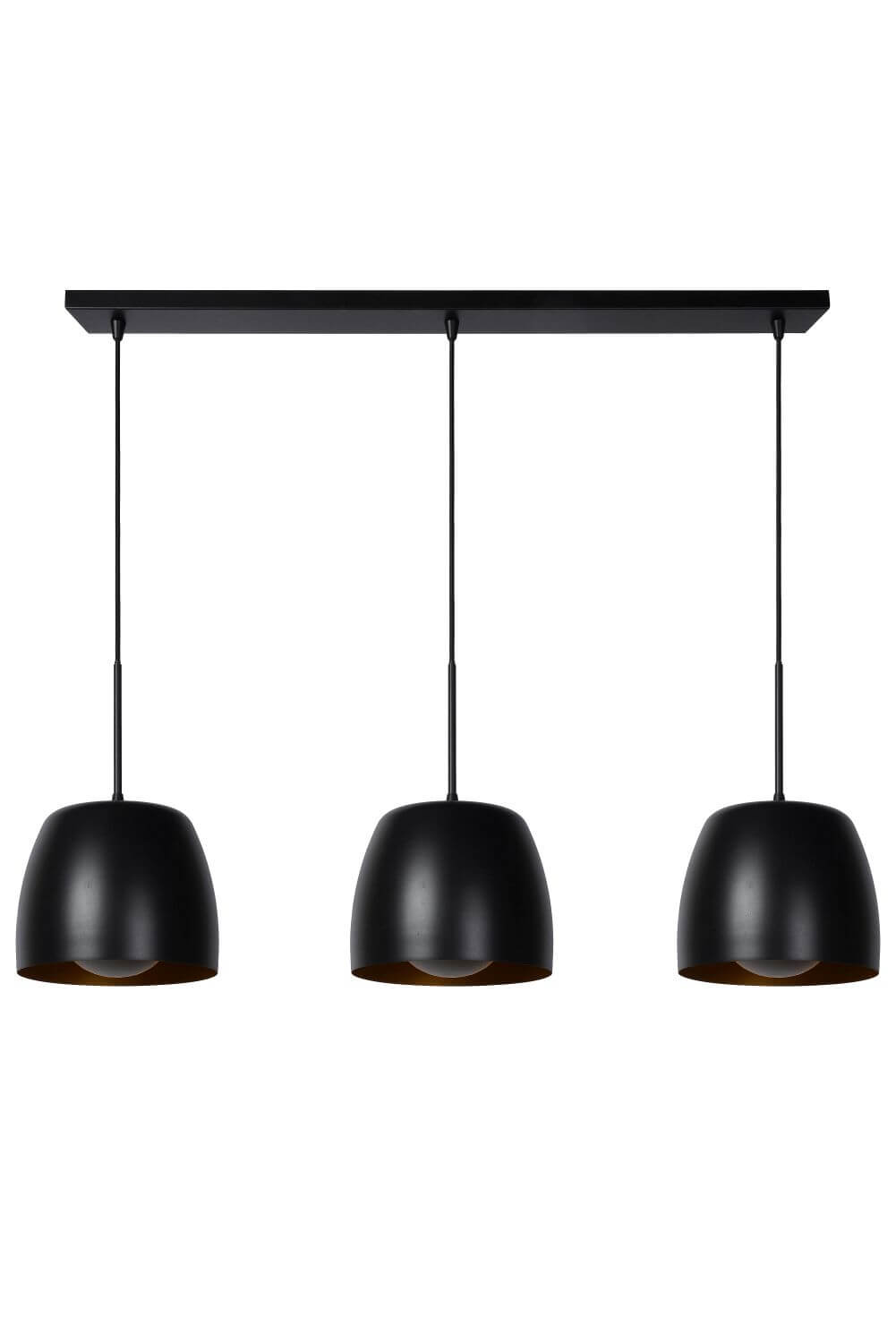 Suspension Nolan 3 lumières noire et dorée mat