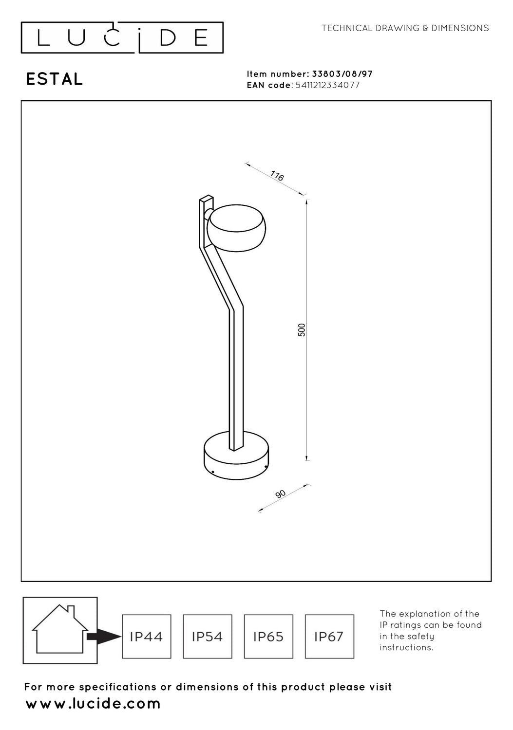 Dessin technique de la borne ESTAL avec les cotes principales et le socle.