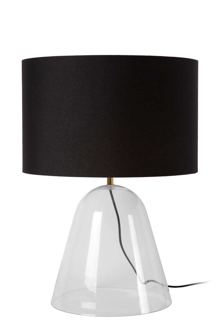 Variante de la lampe avec abat-jour noir en tissu sur base en verre