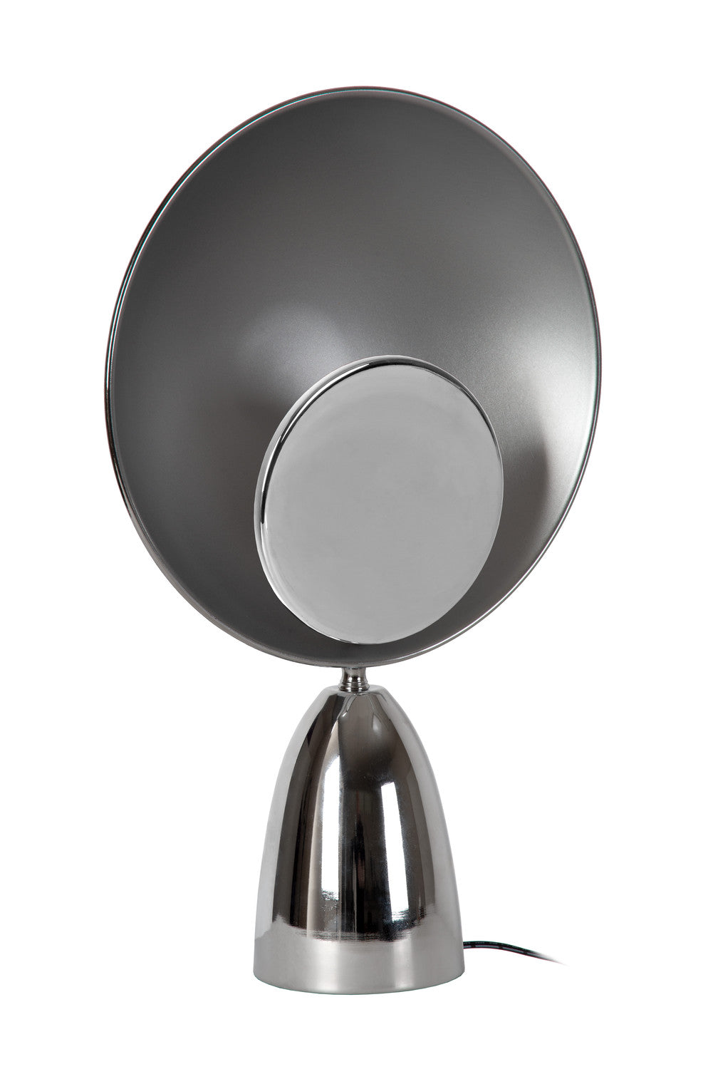 Arrière de la lampe montrant le disque métallique gris et le socle