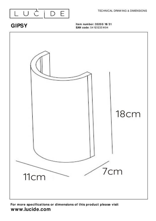 Schéma technique avec dimensions 18 cm, 11 cm et 7 cm