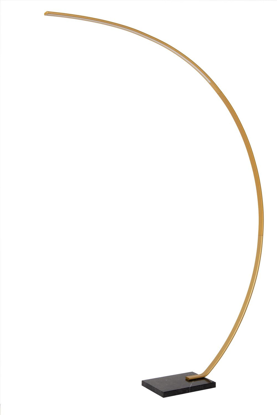 Seconde vue de profil du lampadaire à arc doré et base en marbre noir.