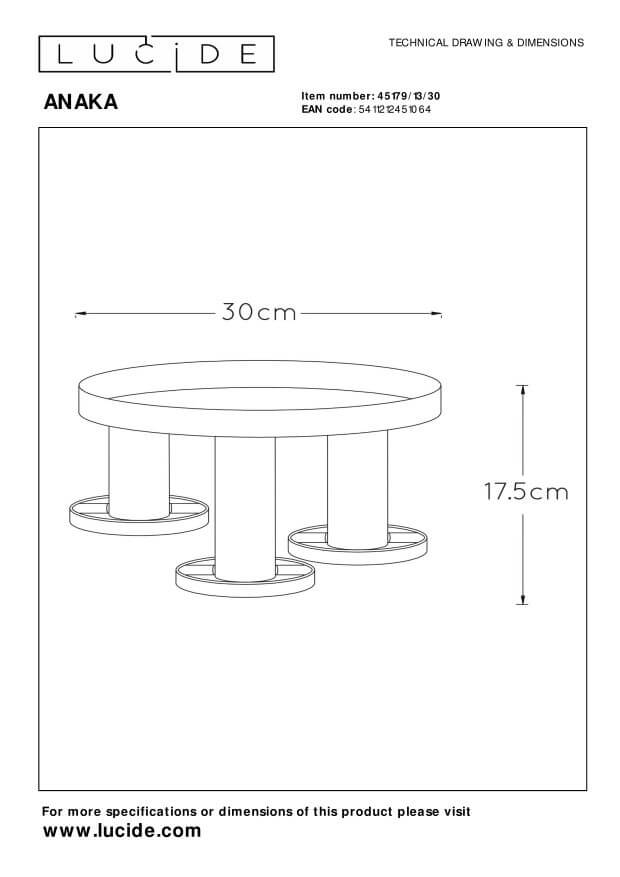 Schéma technique indiquant un diamètre de 30 cm et une hauteur de 17,5 cm.