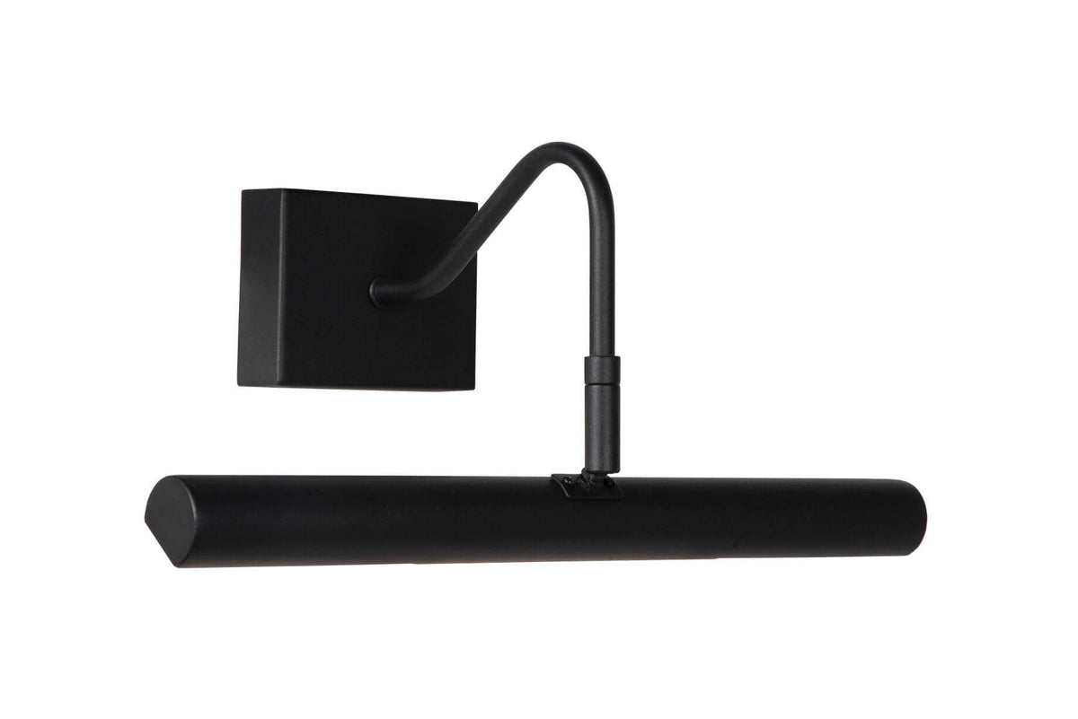 Vue de face de l'applique noire montrant la platine carrée et le tube