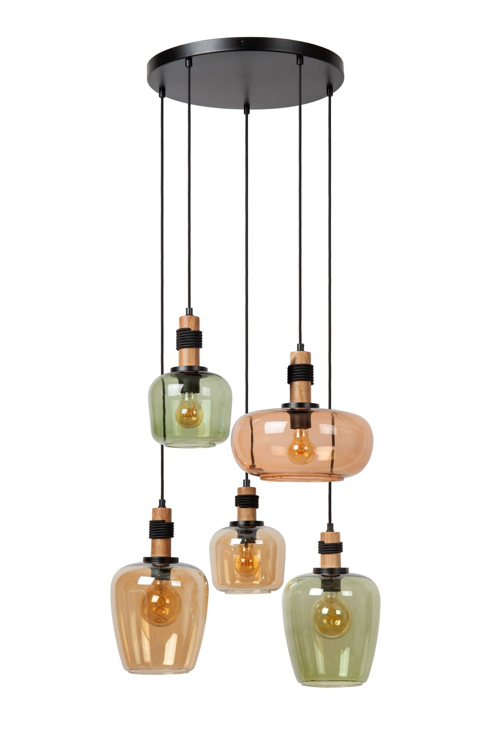 Suspension Ilona 5 lumières noire, verre