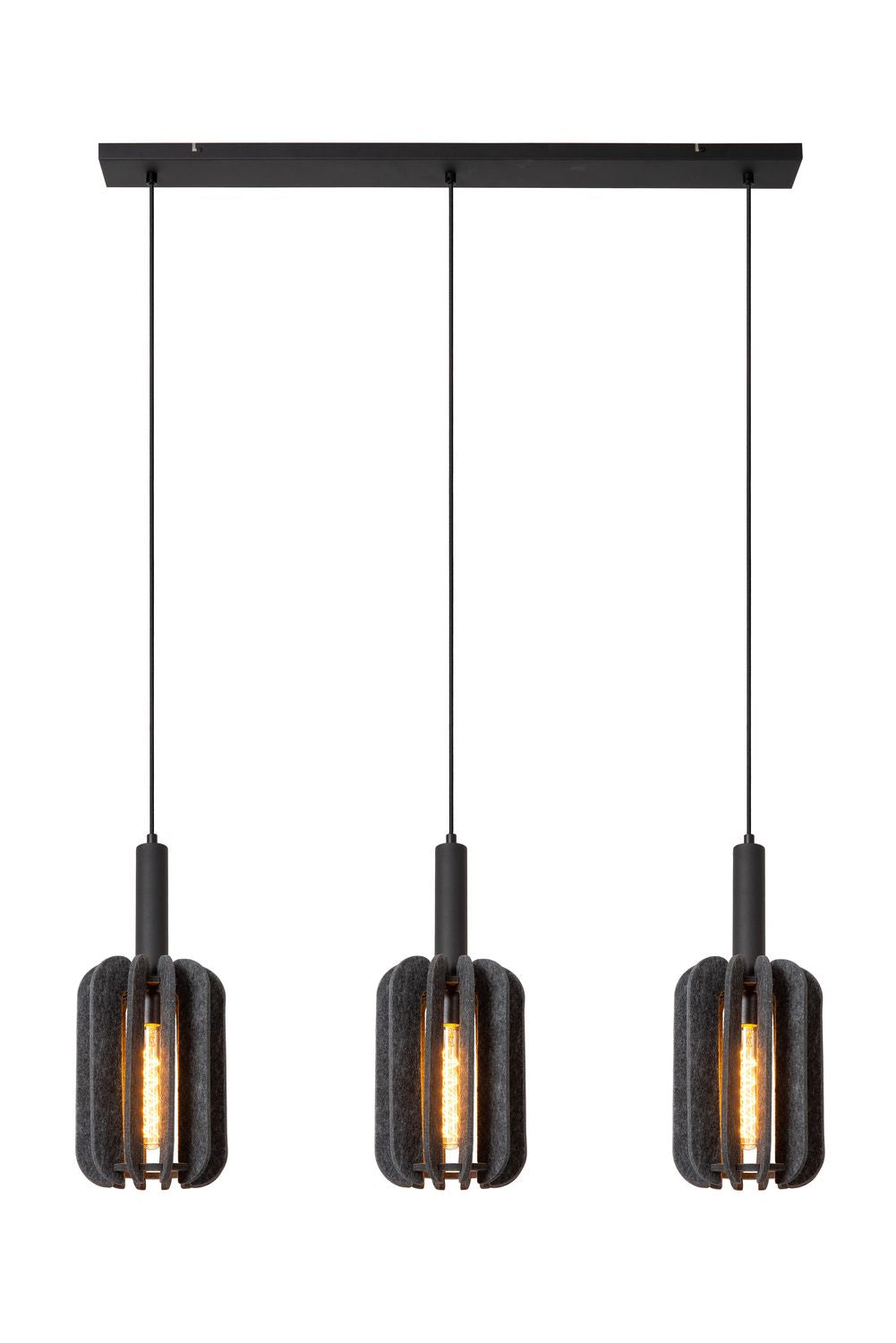 Suspension Rafal 3 lumières grise et noire, L 98 cm