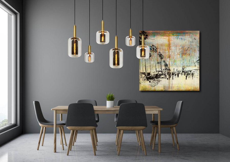 Suspension Joanet 6 lumières fumée et grise, verre