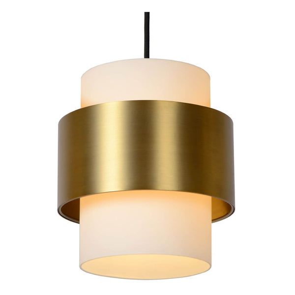 Suspension Firmin 3 lumières dorée mat et opale, verre