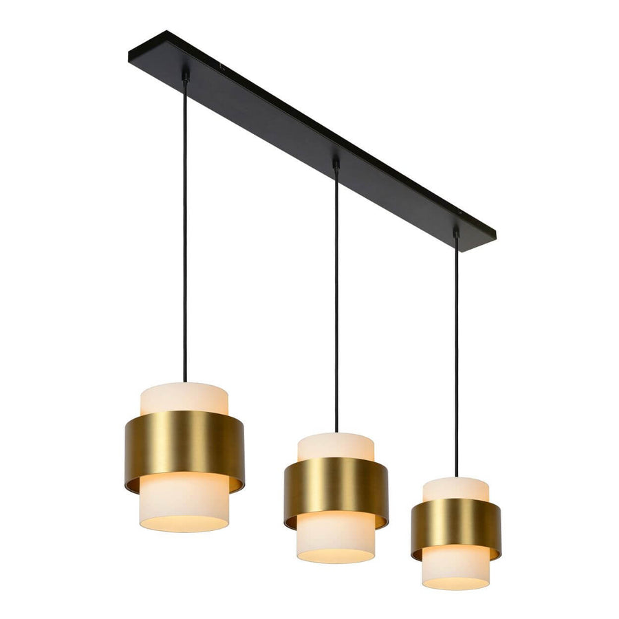 Suspension Firmin 3 lumières dorée mat et opale, verre