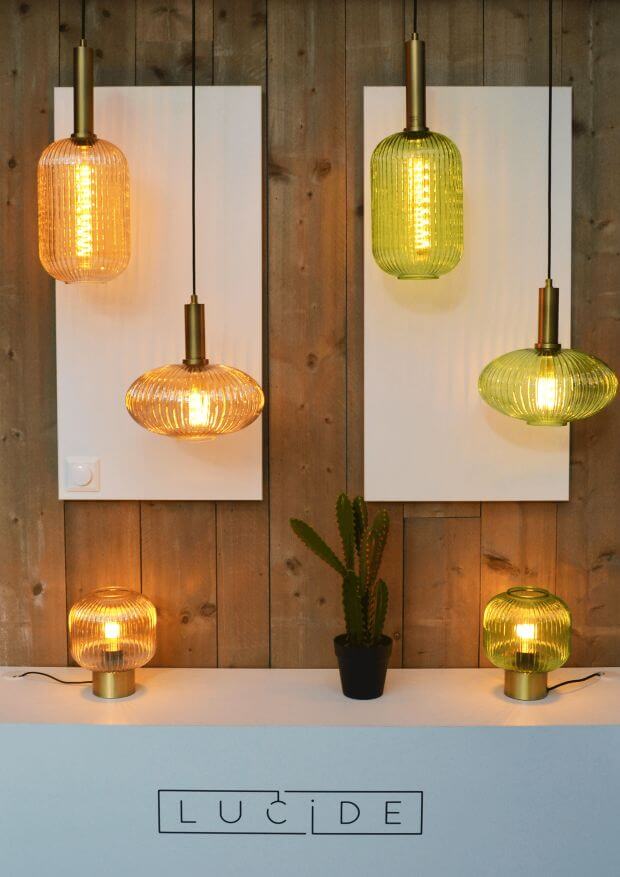 Lampe à poser Maloto ambrée et dorée mat, verre