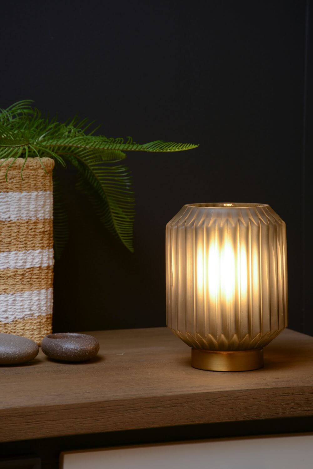 Lampe à poser Sueno grise et dorée mat, verre