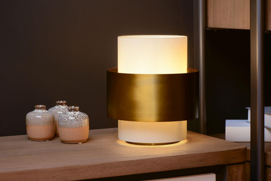 Lampe à poser Firmin dorée mat et opale, verre