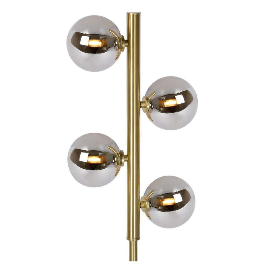 Lampadaire Tycho 4 lumières doré mat et fumé, verre