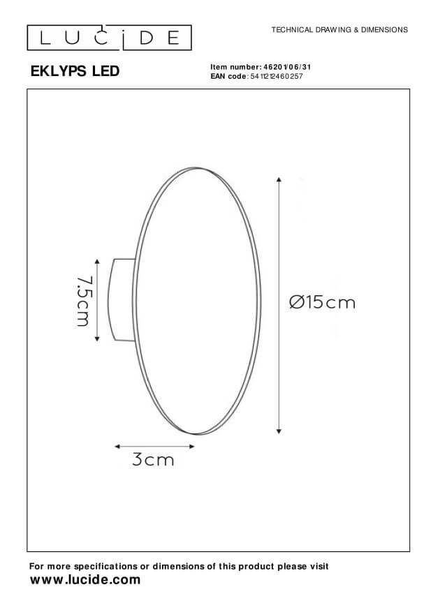 Applique murale Eklyps blanche, Ø 15 cm