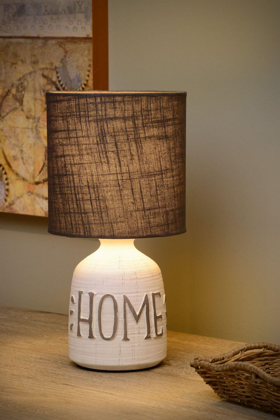 Lampe à poser Cosby blanche et taupe, coton