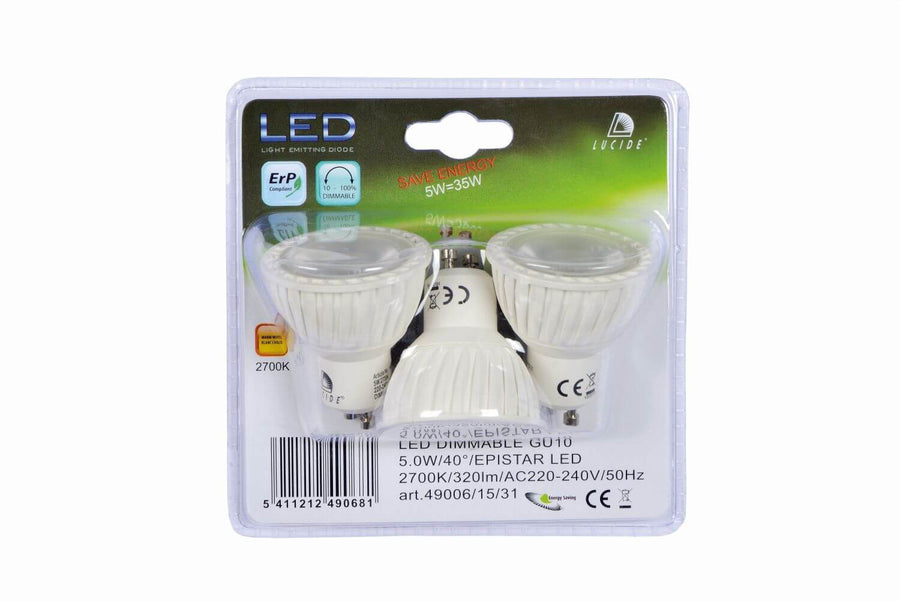 Lot de 3 ampoules LED GU10 blanche et transparente, 5 W | Lucide