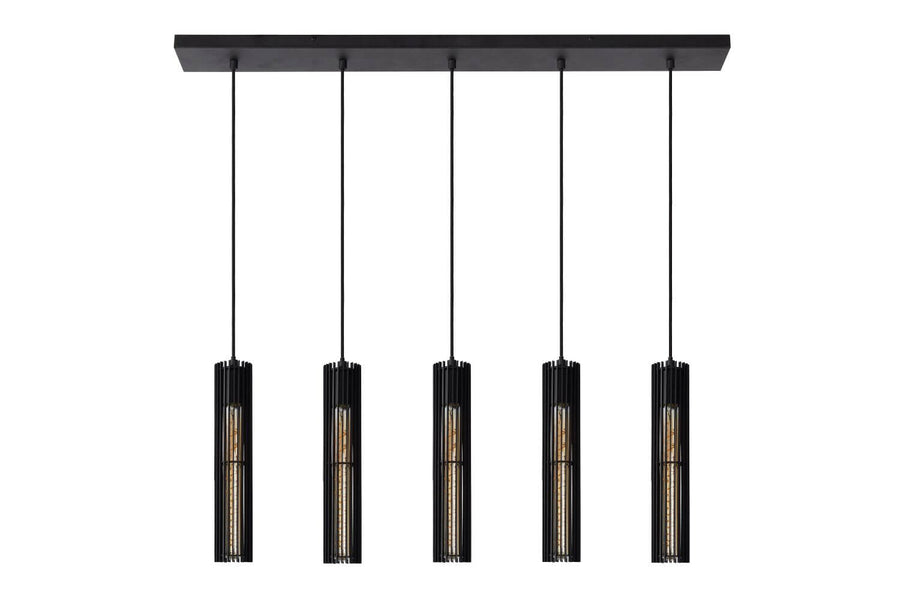 Suspension Lionel 5 lumières noire