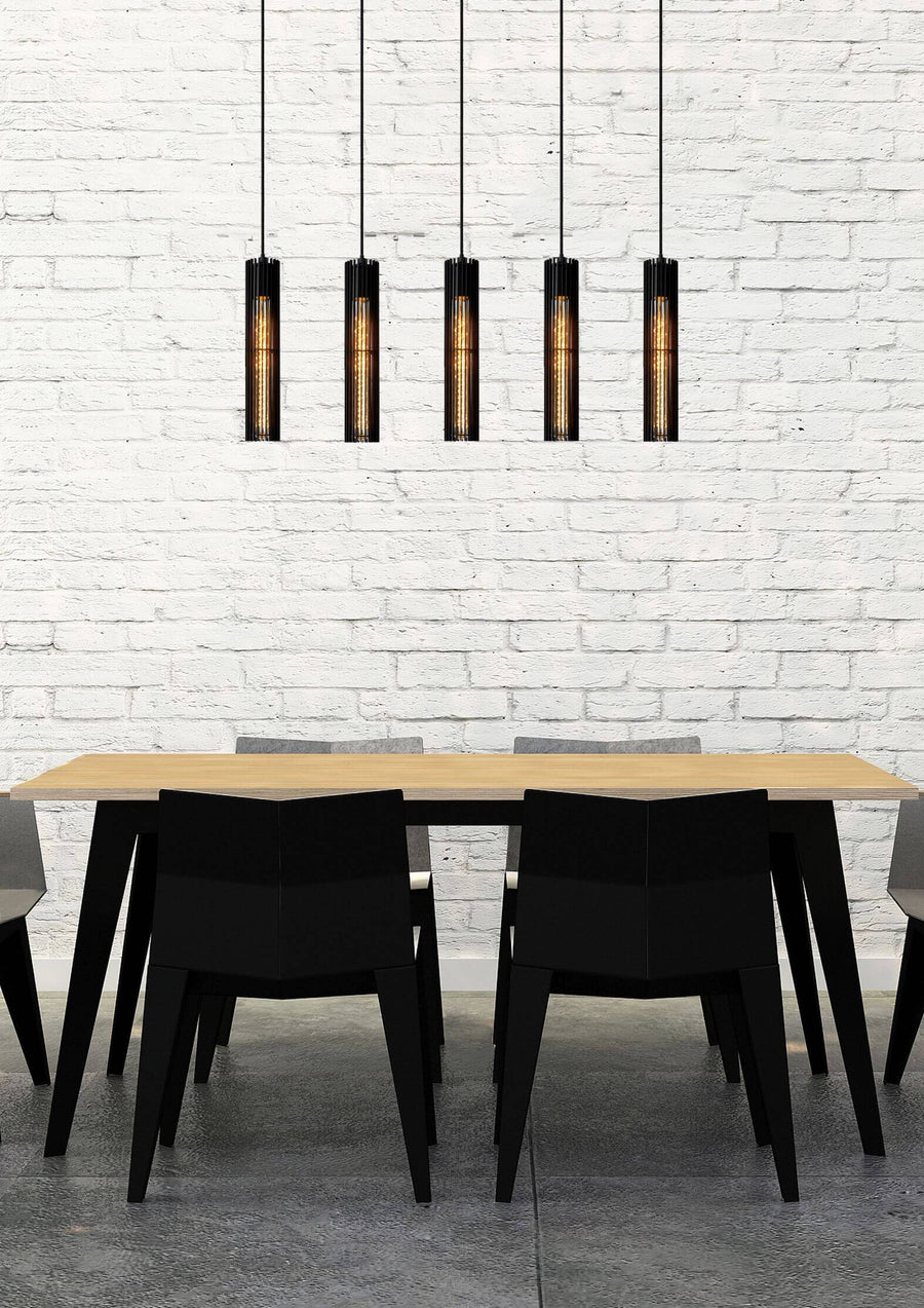 Suspension Lionel 5 lumières noire