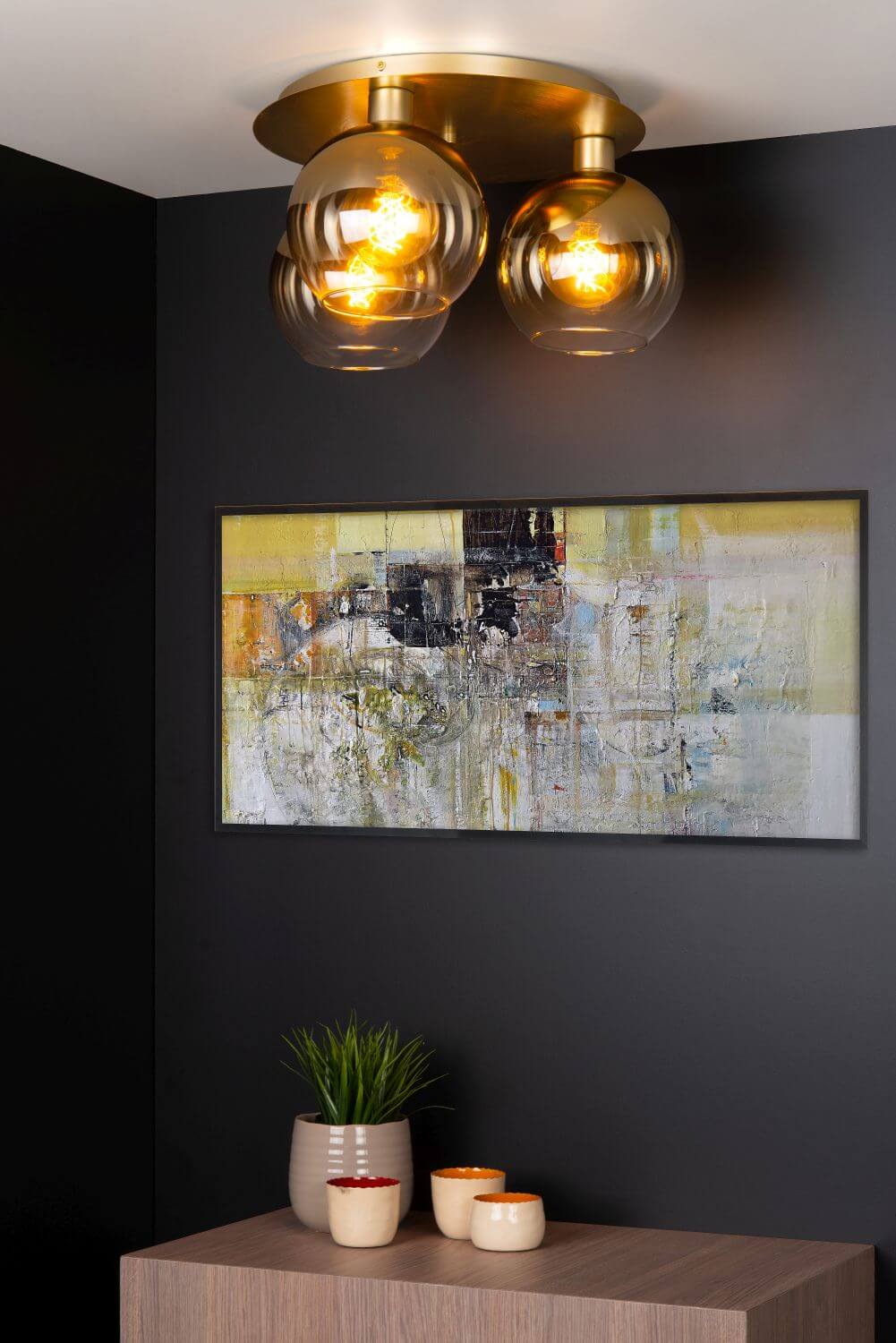 Plafonnier Marius 3 lumières doré mat, verre