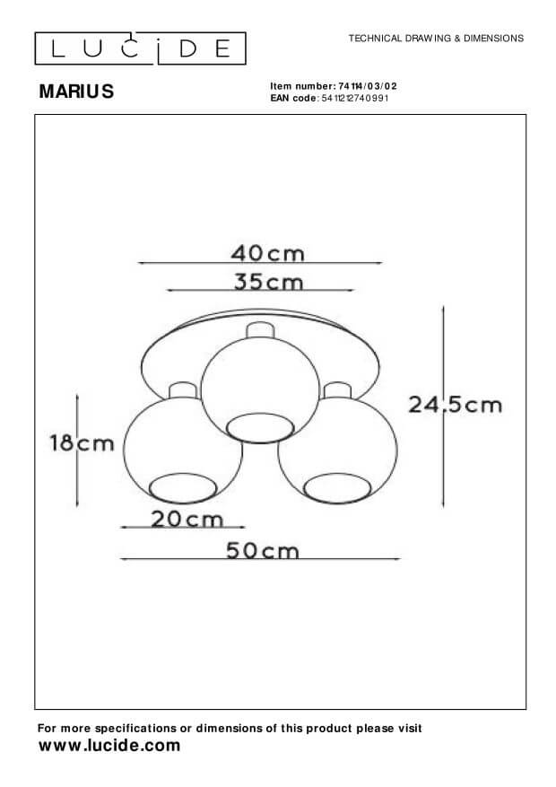 Plafonnier Marius 3 lumières doré mat, verre