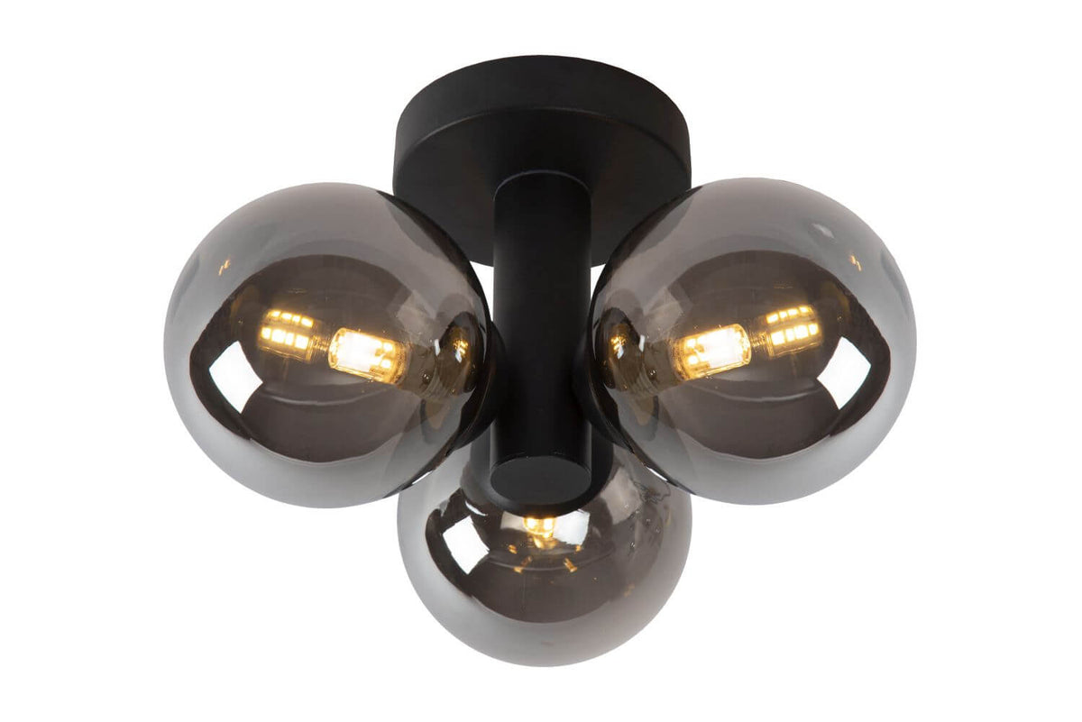 Plafonnier Trudy 3 lumières noir et fumé, verre