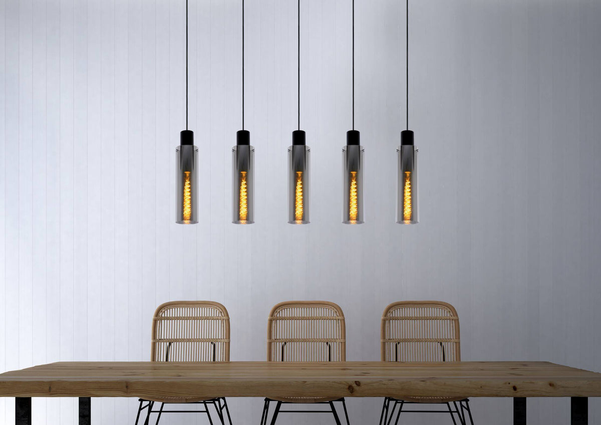 Suspension Orlando 5 lumières fumée et grise, verre