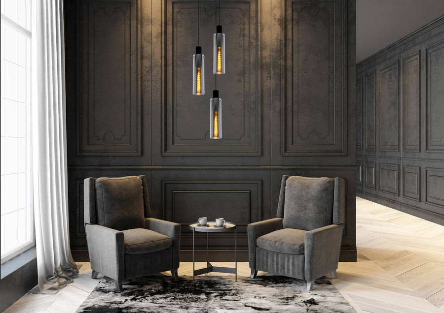 Suspension Orlando 3 lumières fumée et grise, verre