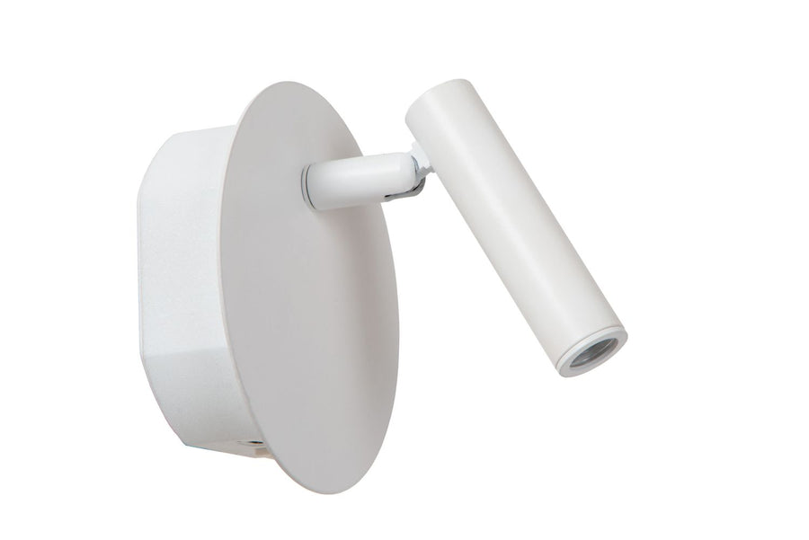 Même applique blanche sur fond blanc, spot cylindrique éteint et orienté