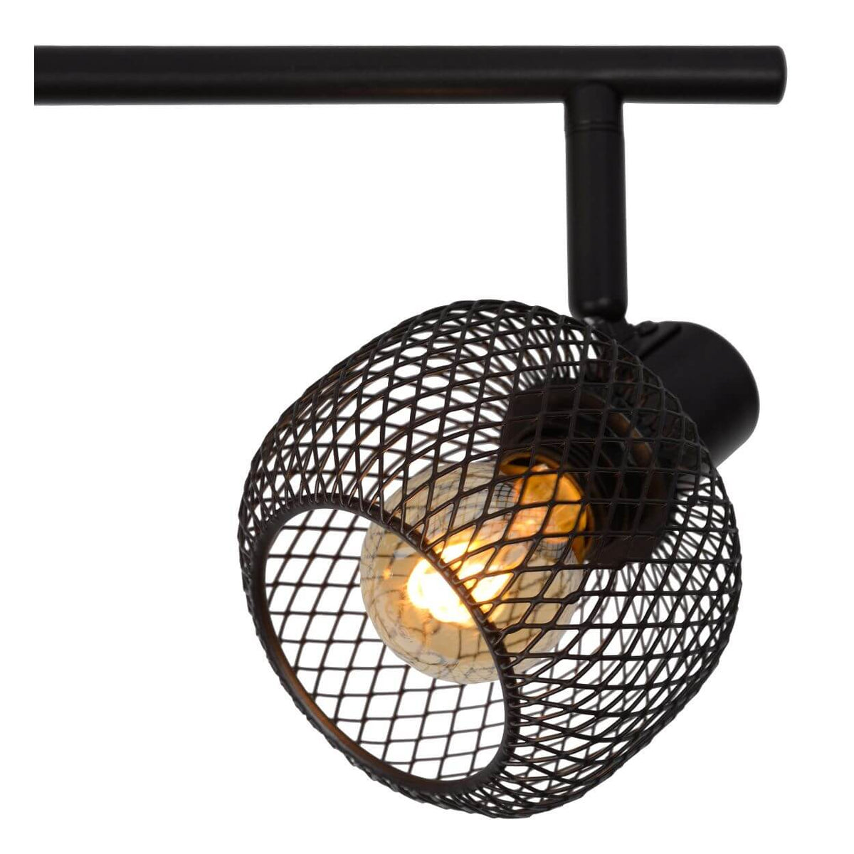 Détail de la finition : cage métallique tressée et douille noire orientable.