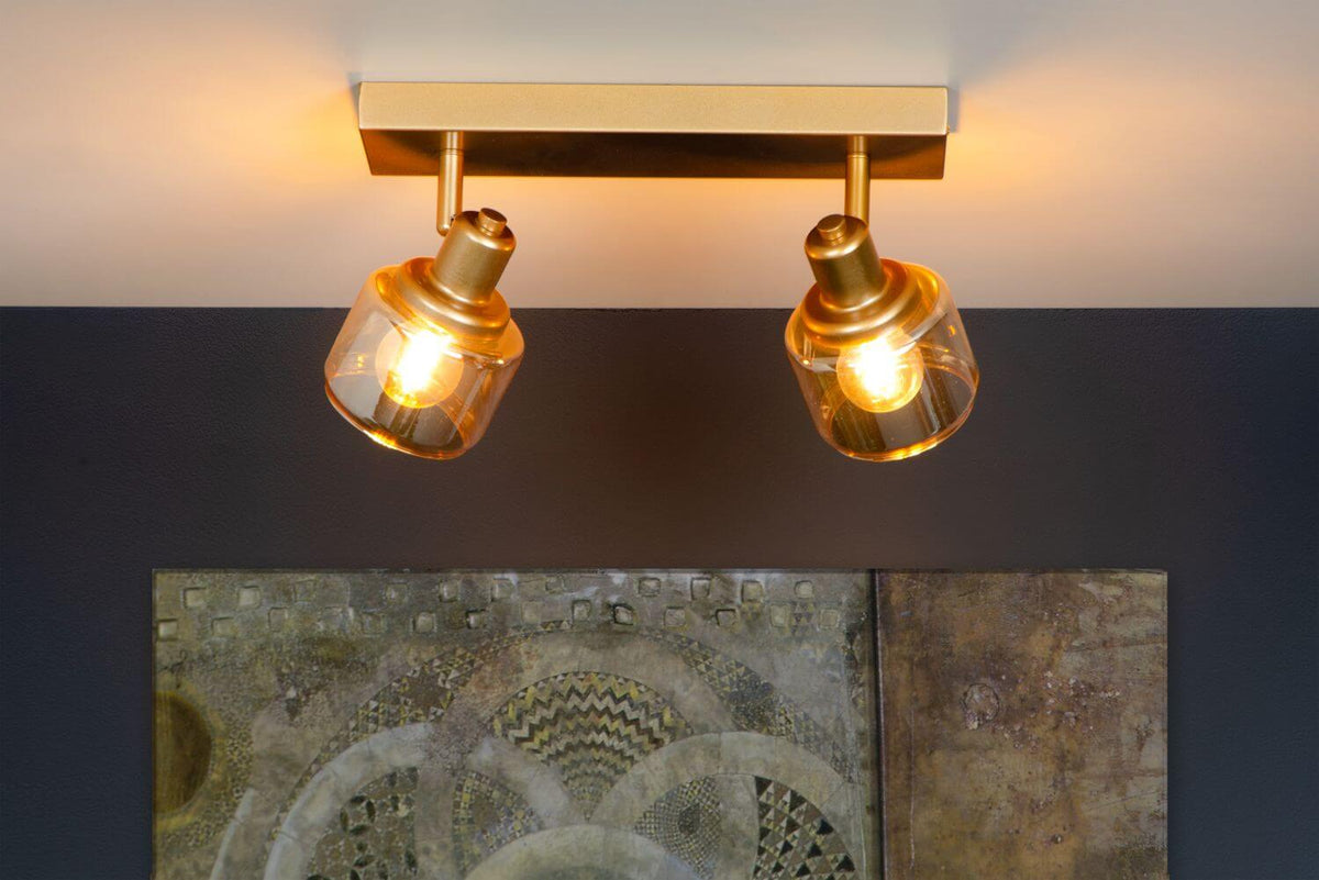 Plafonnier Bjorn 2 lumières doré mat, verre