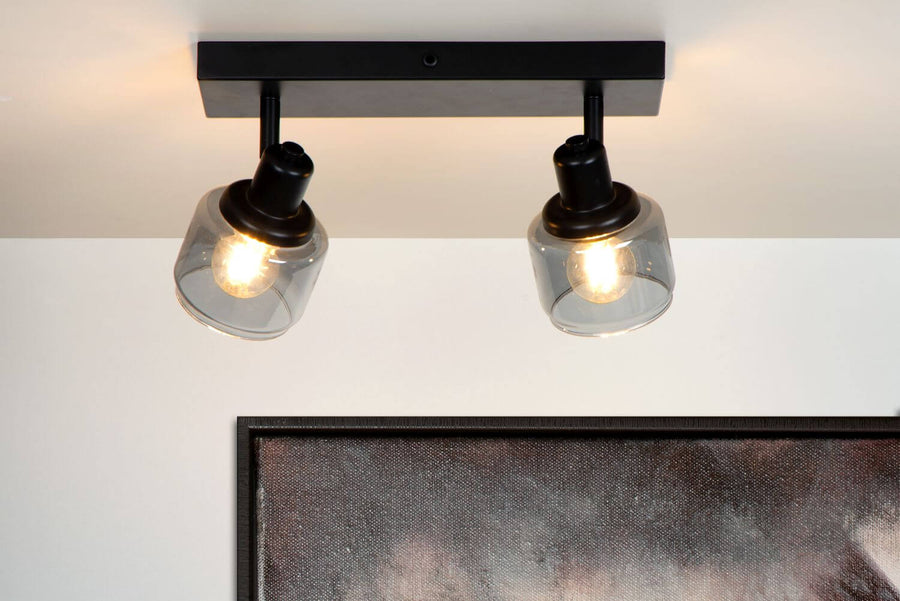 Plafonnier Bjorn 2 lumières noir et fumé, verre