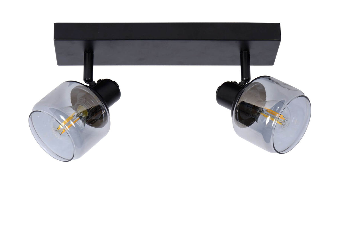 Plafonnier Bjorn 2 lumières noir et fumé, verre