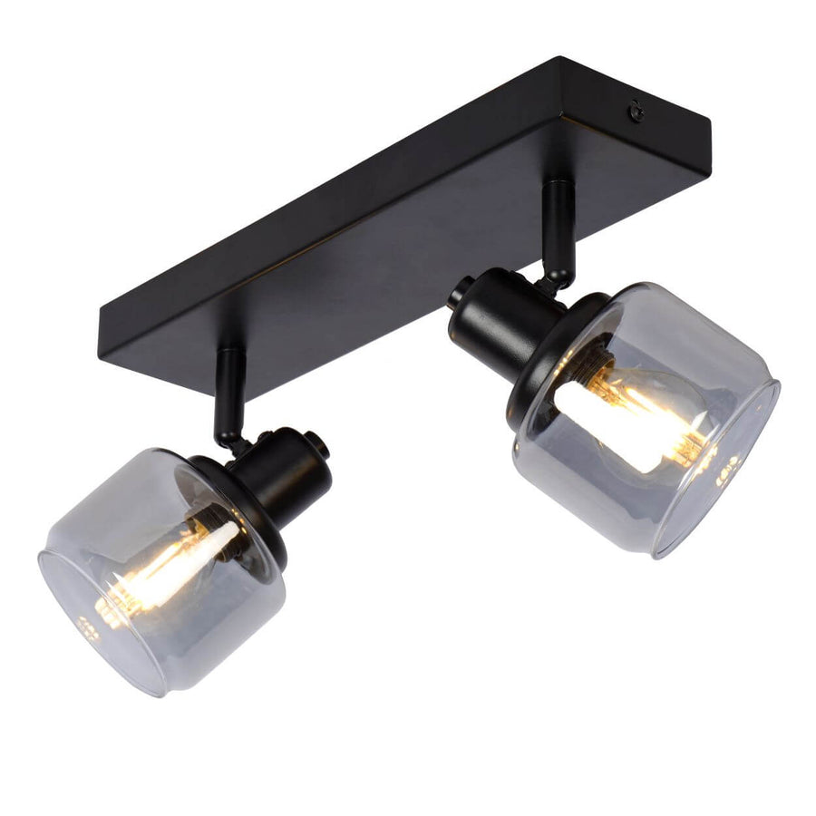 Plafonnier Bjorn 2 lumières noir et fumé, verre