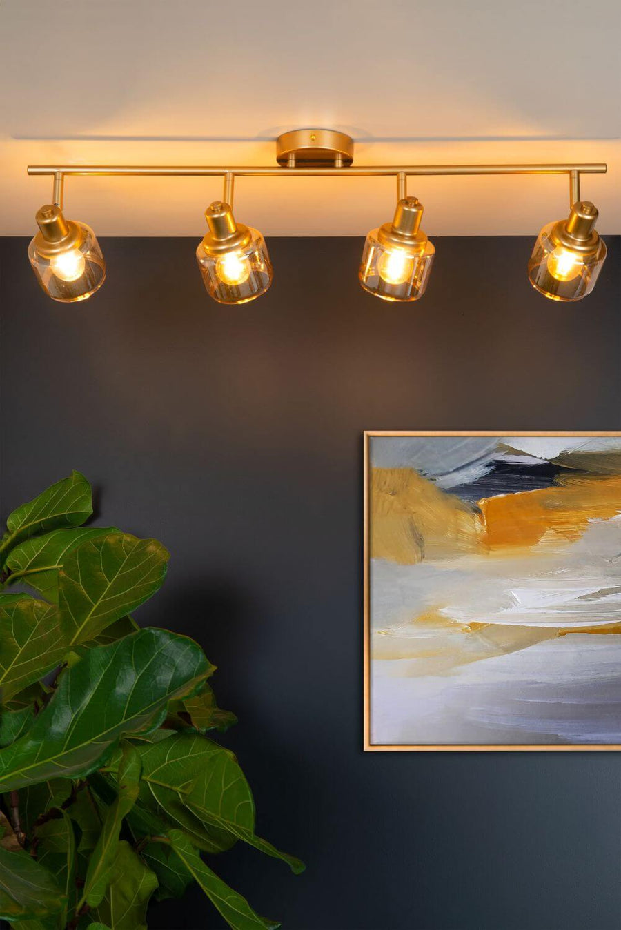 Plafonnier Bjorn 4 lumières doré mat, verre