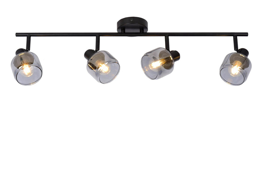 Plafonnier Bjorn 4 lumières noir et fumé, verre