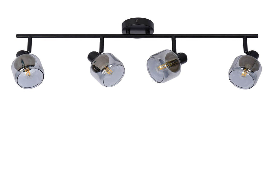 Plafonnier Bjorn 4 lumières noir et fumé, verre