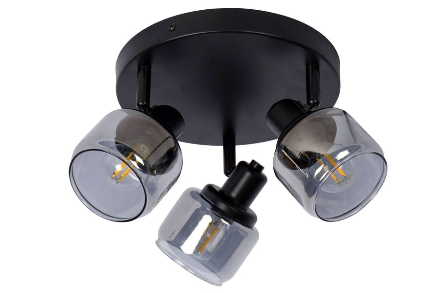 Plafonnier Bjorn 3 lumières noir et fumé, verre