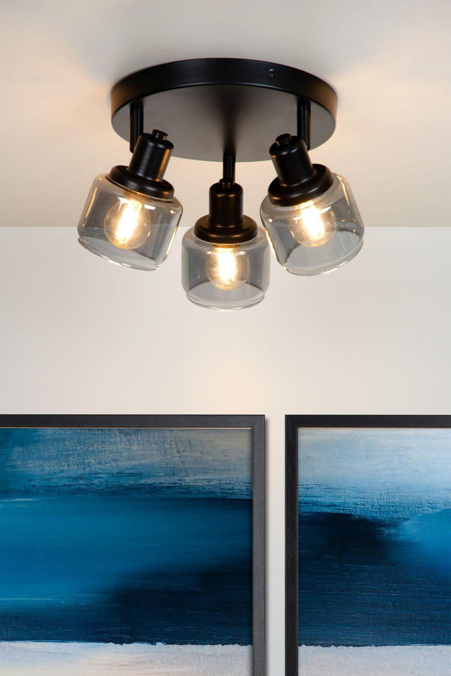 Plafonnier Bjorn 3 lumières noir et fumé, verre