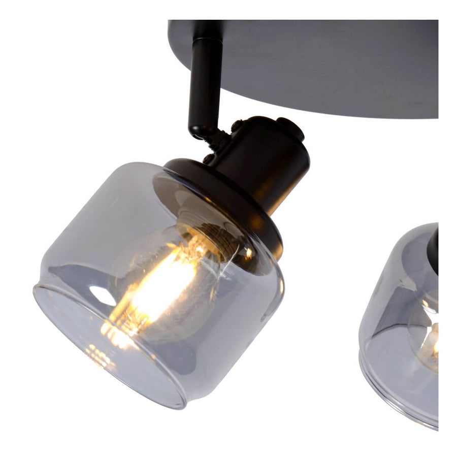 Plafonnier Bjorn 3 lumières noir et fumé, verre