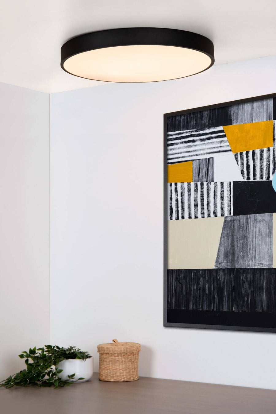Plafonnier Unar noir et opale, Ø 50 cm