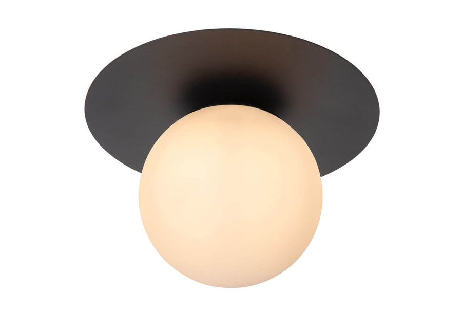 Plafonnier Tricia noir et opale, verre