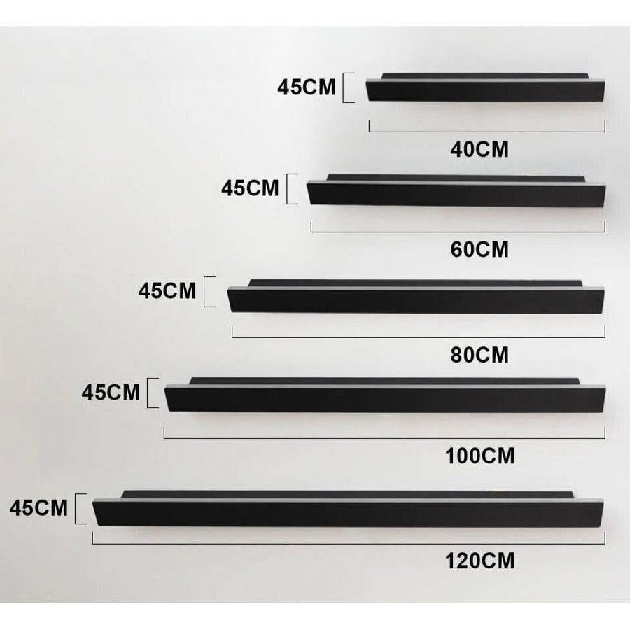 Schéma des dimensions du luminaire avec longueurs 40, 60, 80, 100 et 120 cm