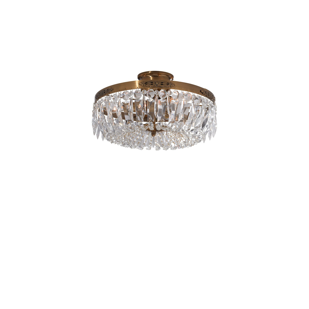 Plafonnier Strömsholm 3 lumières en laiton vieilli et cristal