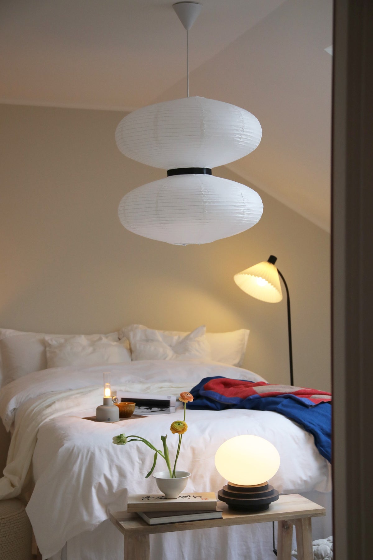 Suspension Dual 2 lumières en papier blanc et noir