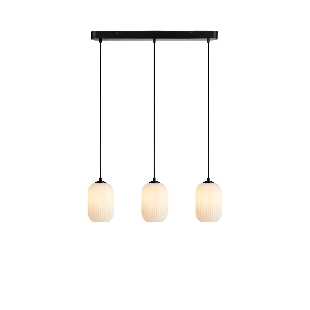 Suspension Cava en ligne 3 lumières noire et verre blanc