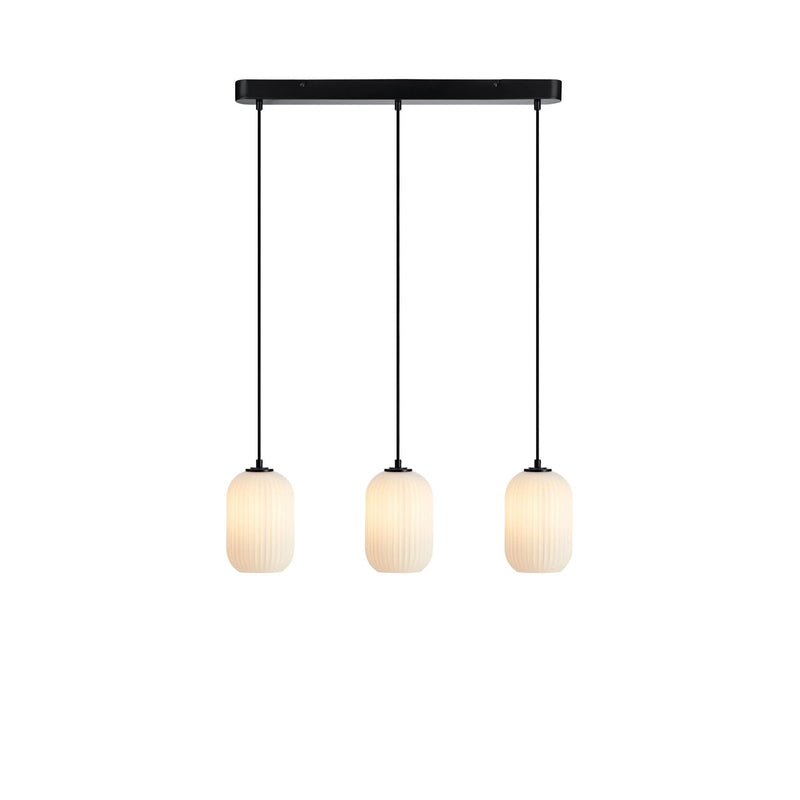 Suspension Cava en ligne 3 lumières noire et verre blanc